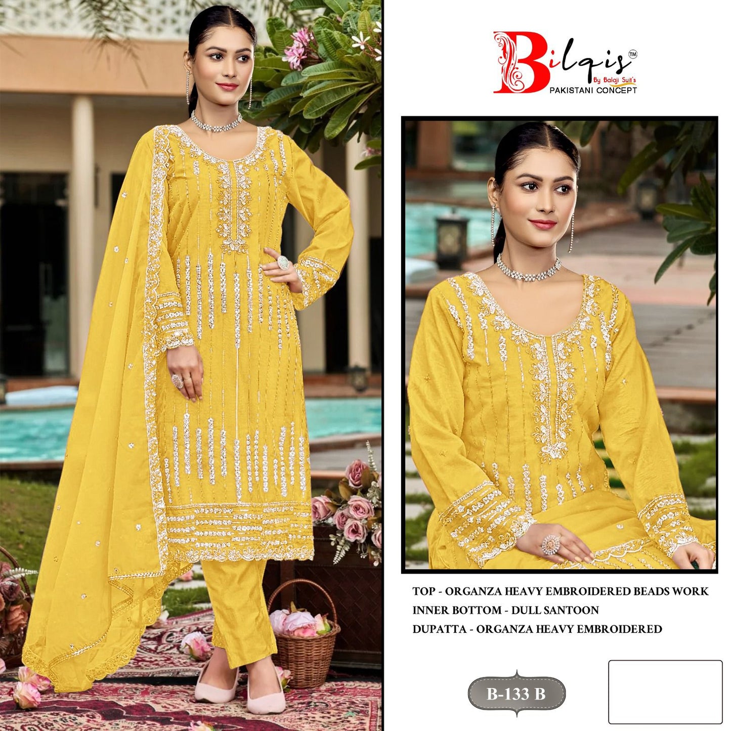 B 133 Bilqis Organza Pakistani Salwar Suits Manufacturer Gujarat