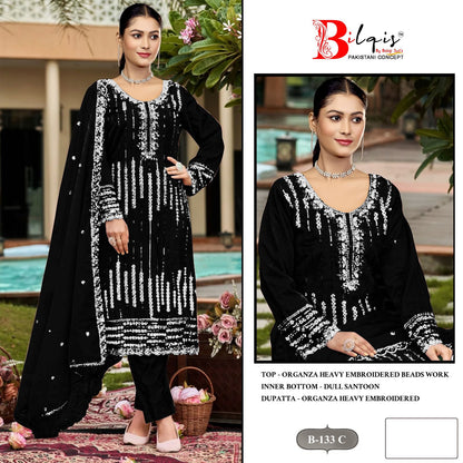 B 133 Bilqis Organza Pakistani Salwar Suits Manufacturer Gujarat