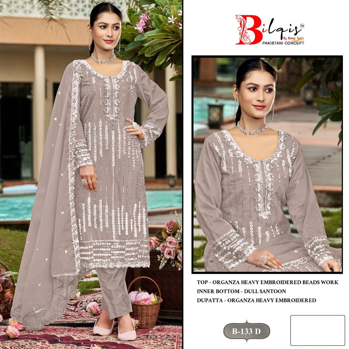 B 133 Bilqis Organza Pakistani Salwar Suits Manufacturer Gujarat