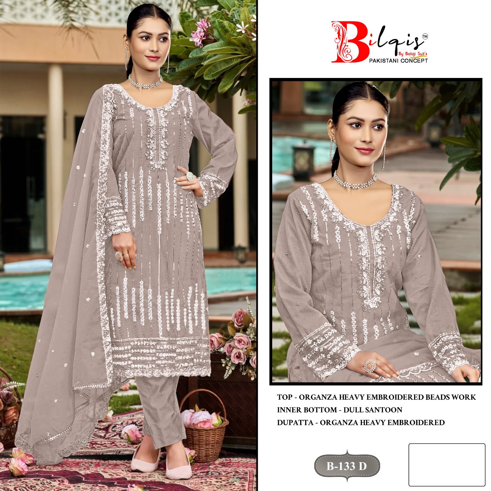 B 133 Bilqis Organza Pakistani Salwar Suits Manufacturer Gujarat