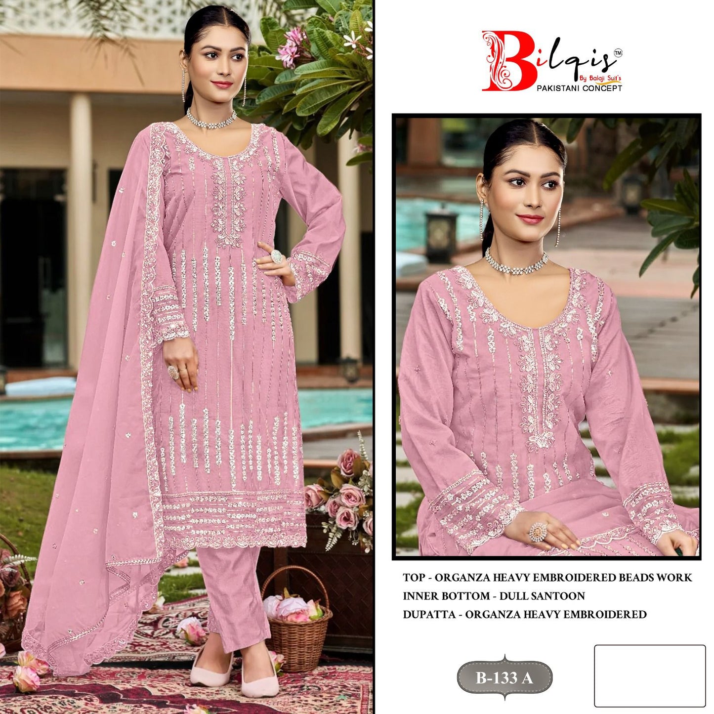 B 133 Bilqis Organza Pakistani Salwar Suits Manufacturer Gujarat