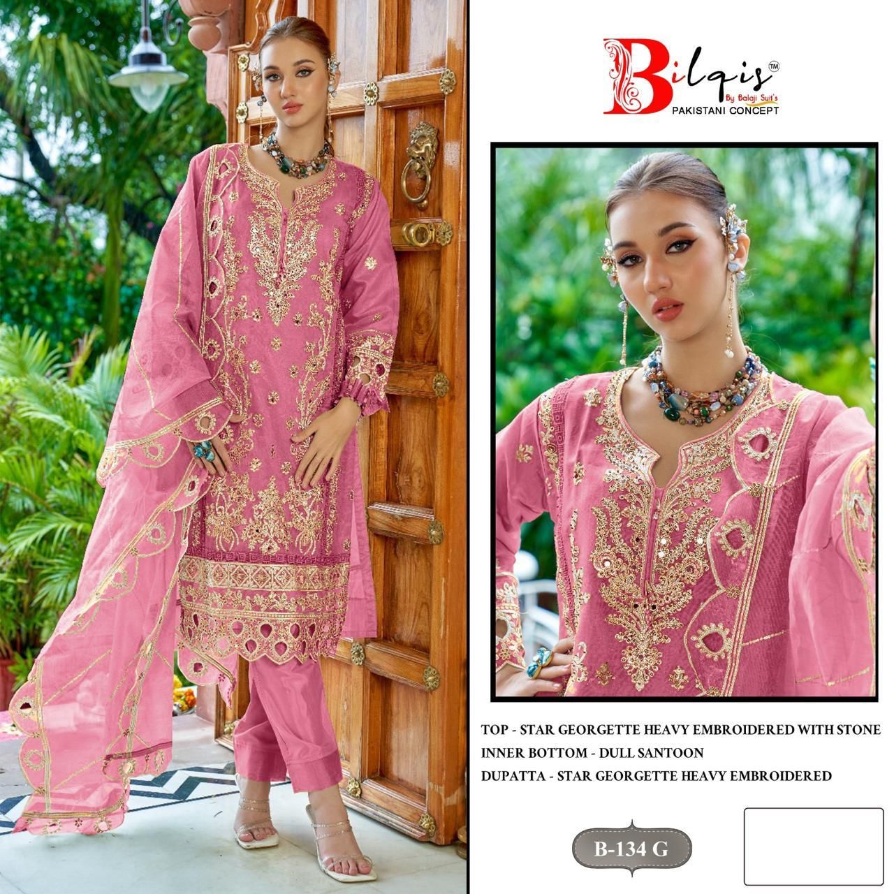 B 134 Efgh Bilqis Georgette Pakistani Salwar Suits Manufacturer India