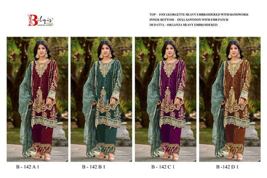 B 142 A1 To D1 Bilqis Fox Georgette Pakistani Salwar Suits Wholesale Price