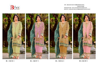 B 142 E1 To H1 Bilqis Organza Pakistani Salwar Suits Manufacturer India