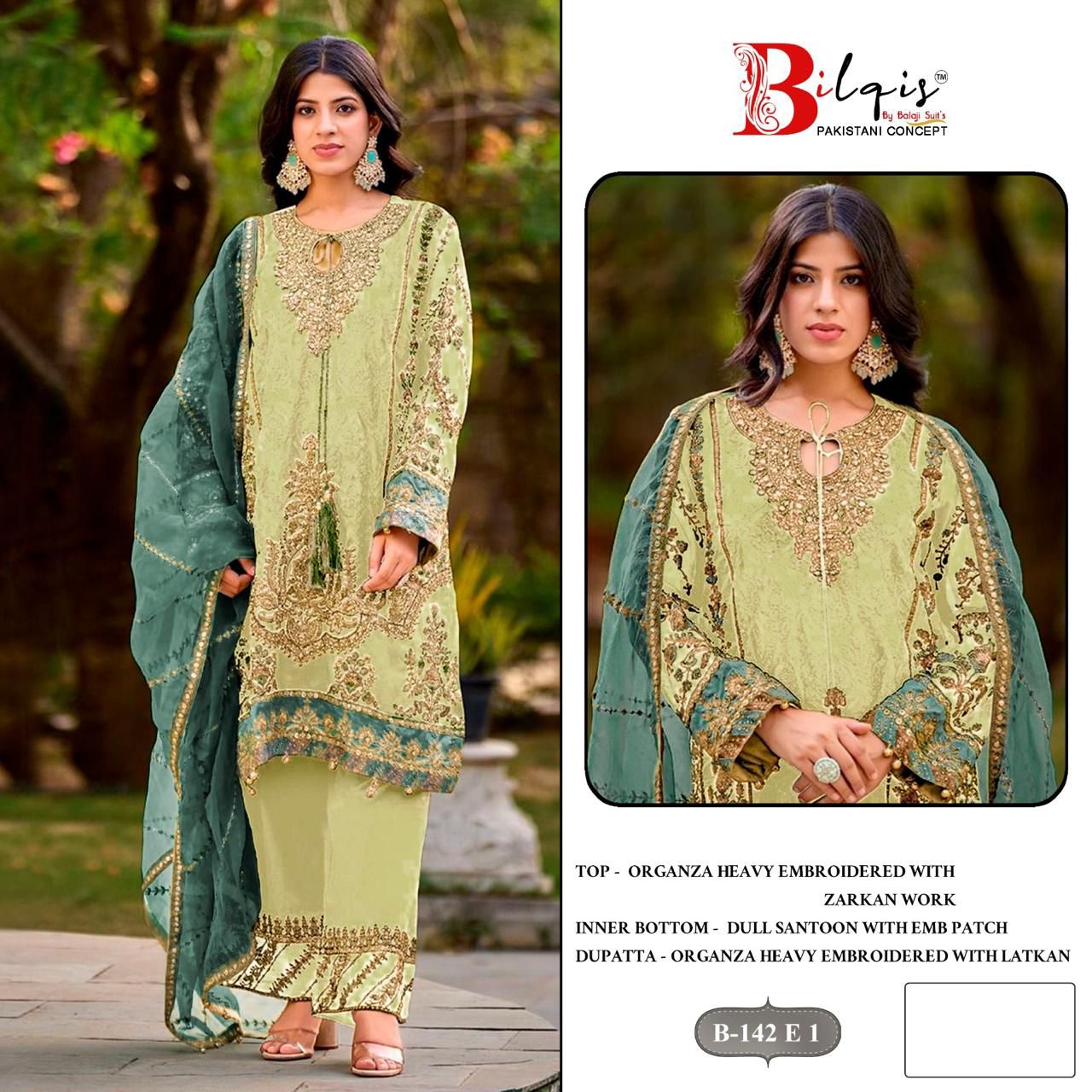 B 142 E1 To H1 Bilqis Organza Pakistani Salwar Suits Manufacturer India