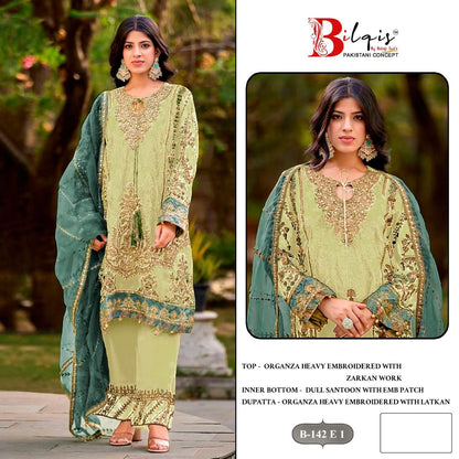 B 142 E1 To H1 Bilqis Organza Pakistani Salwar Suits Manufacturer India