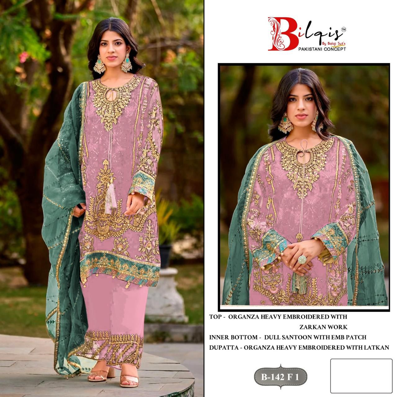 B 142 E1 To H1 Bilqis Organza Pakistani Salwar Suits Manufacturer India