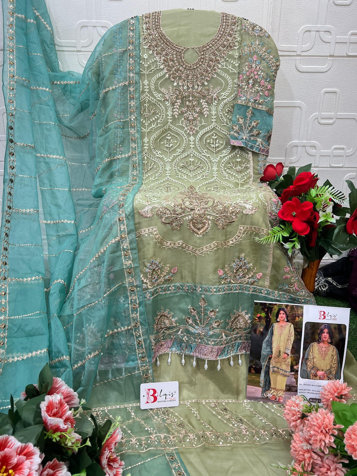 B 142 E1 To H1 Bilqis Organza Pakistani Salwar Suits Manufacturer India