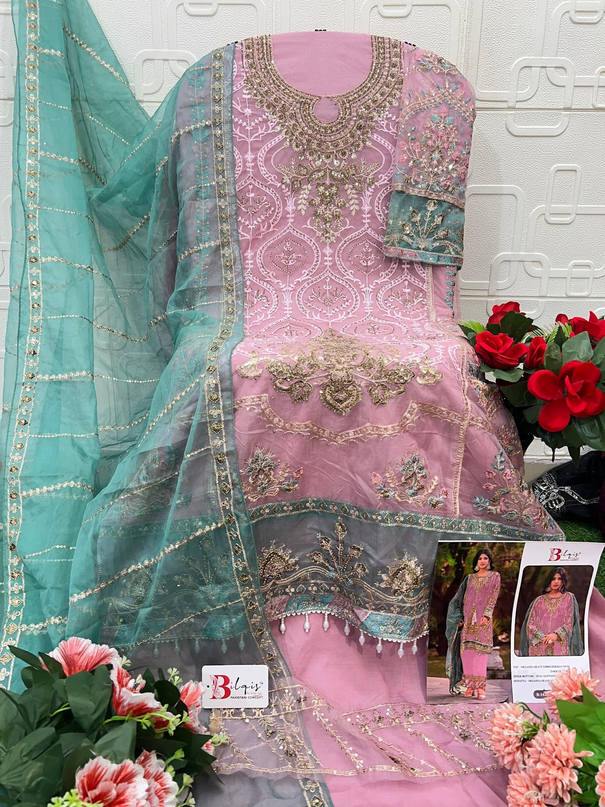 B 142 E1 To H1 Bilqis Organza Pakistani Salwar Suits Manufacturer India
