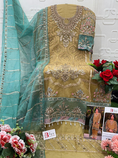 B 142 E1 To H1 Bilqis Organza Pakistani Salwar Suits Manufacturer India
