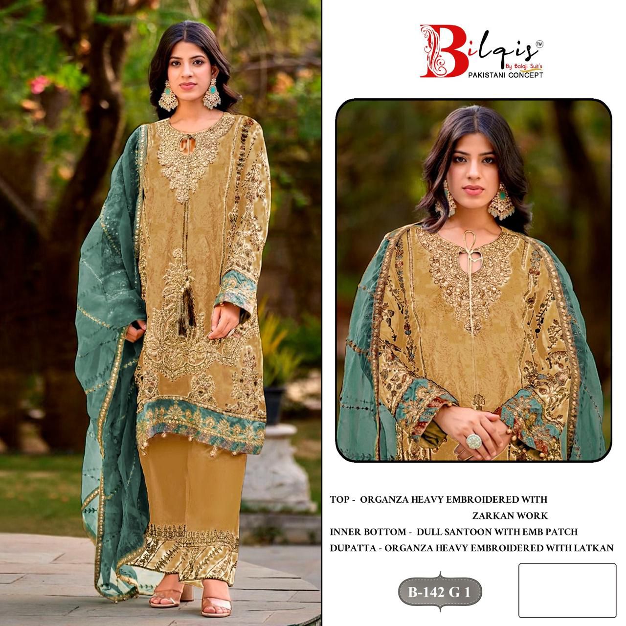 B 142 E1 To H1 Bilqis Organza Pakistani Salwar Suits Manufacturer India