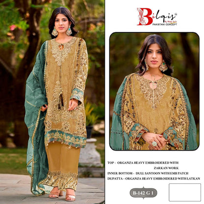 B 142 E1 To H1 Bilqis Organza Pakistani Salwar Suits Manufacturer India