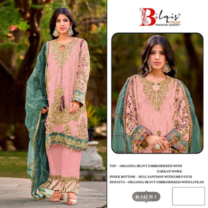 B 142 E1 To H1 Bilqis Organza Pakistani Salwar Suits Manufacturer India