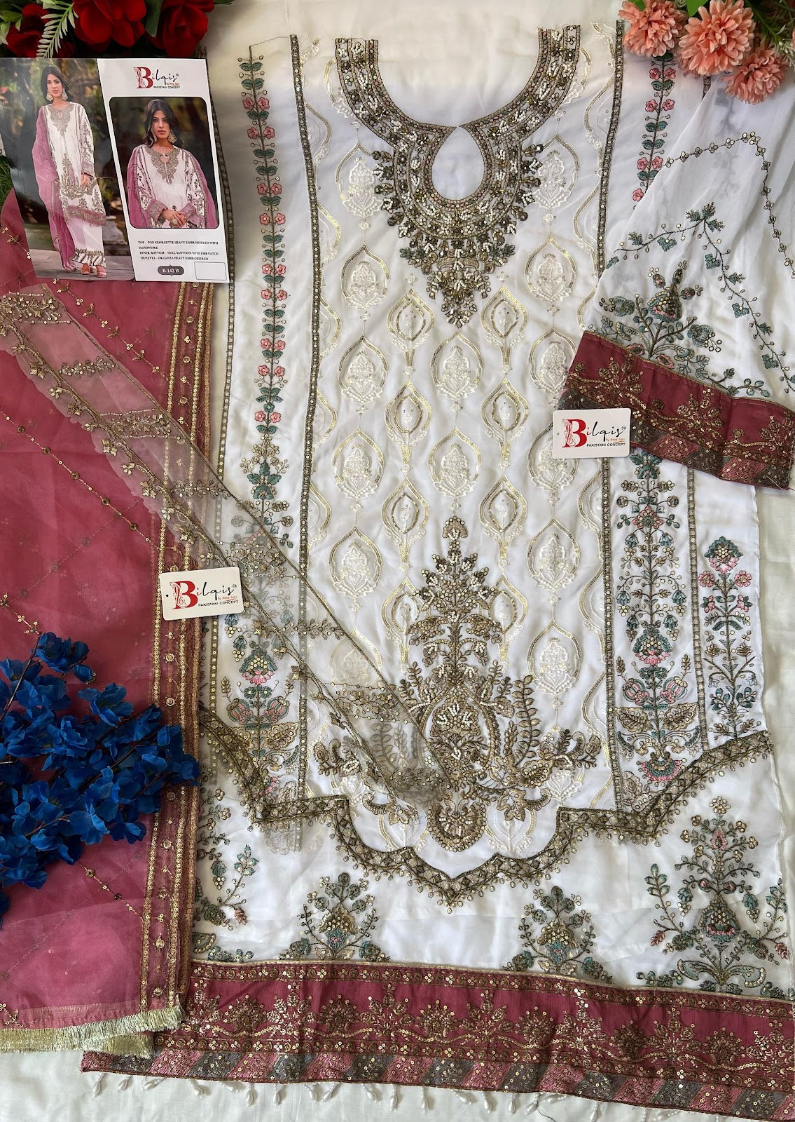 B 142 Ghij Bilqis Fox Georgette Pakistani Salwar Suits Wholesaler Gujarat