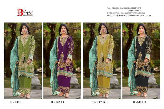 B 142 I To L Bilqis Organza Pakistani Salwar Suits Supplier India