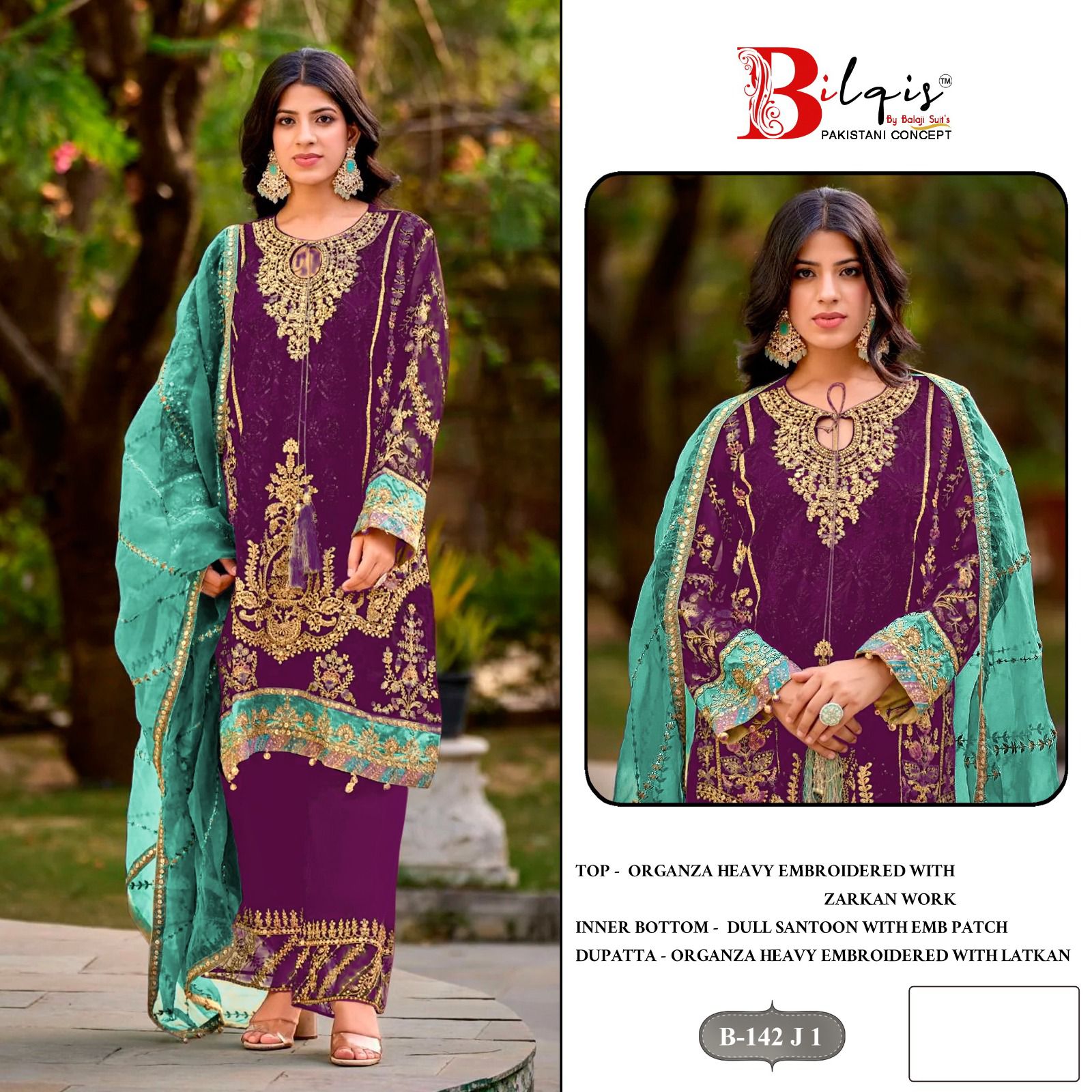 B 142 I To L Bilqis Organza Pakistani Salwar Suits Supplier India