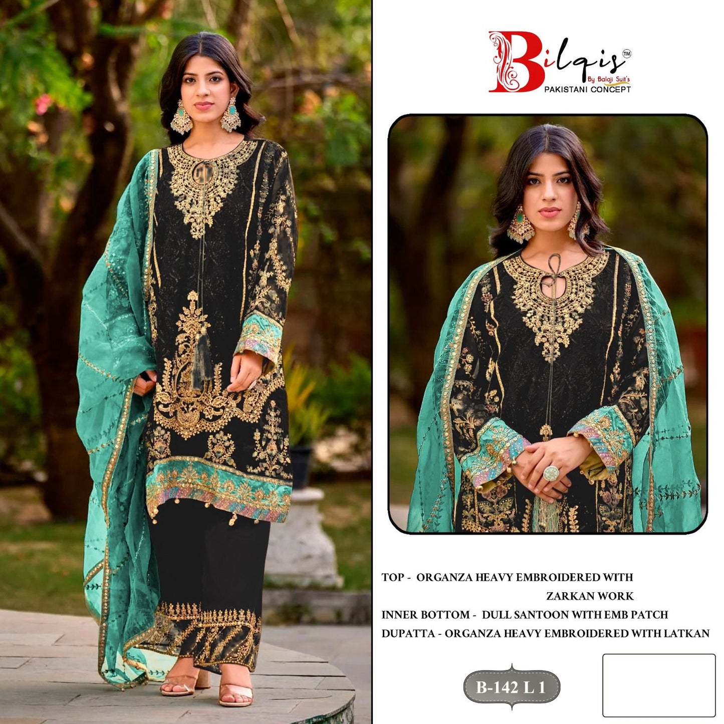 B 142 I To L Bilqis Organza Pakistani Salwar Suits Supplier India
