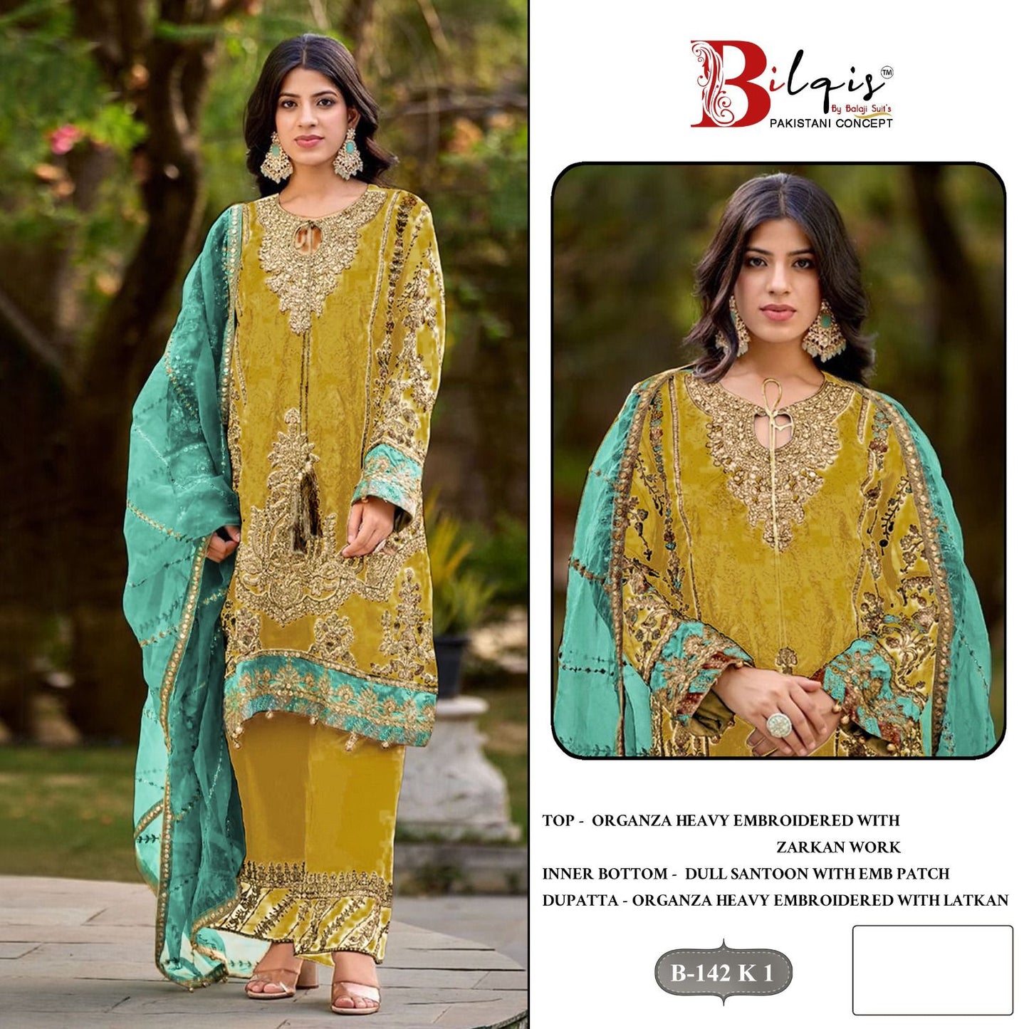 B 142 I To L Bilqis Organza Pakistani Salwar Suits Supplier India