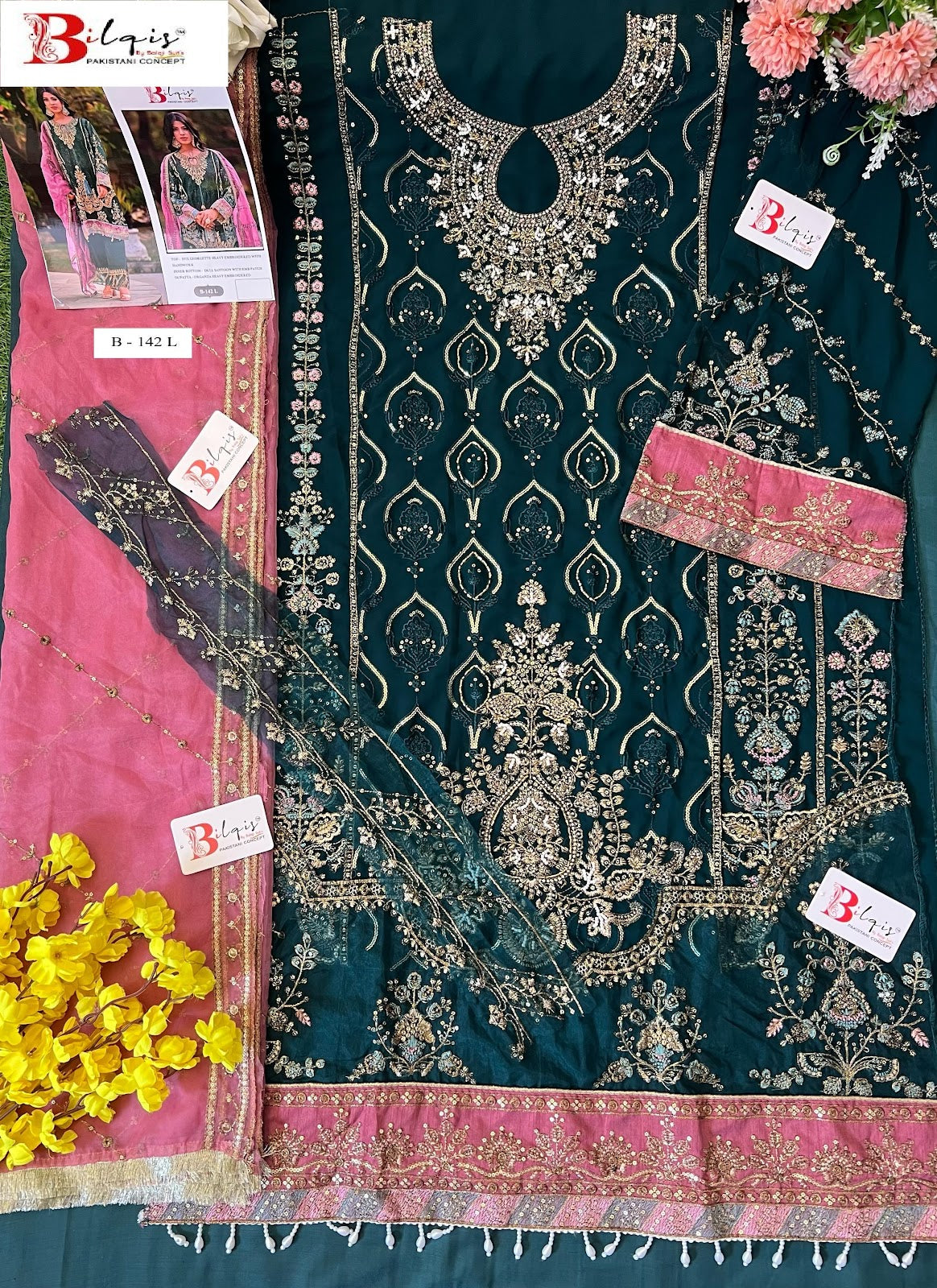 B 142 Klmn Bilqis Fox Georgette Pakistani Salwar Suits Wholesaler India