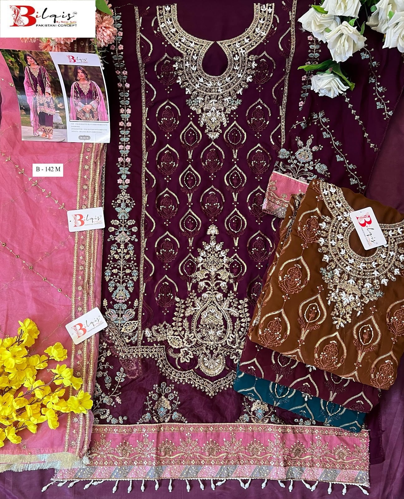 B 142 Klmn Bilqis Fox Georgette Pakistani Salwar Suits Wholesaler India