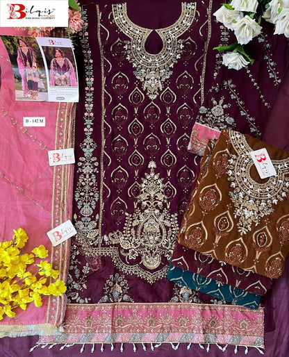 B 142 Klmn Bilqis Fox Georgette Pakistani Salwar Suits Wholesaler India