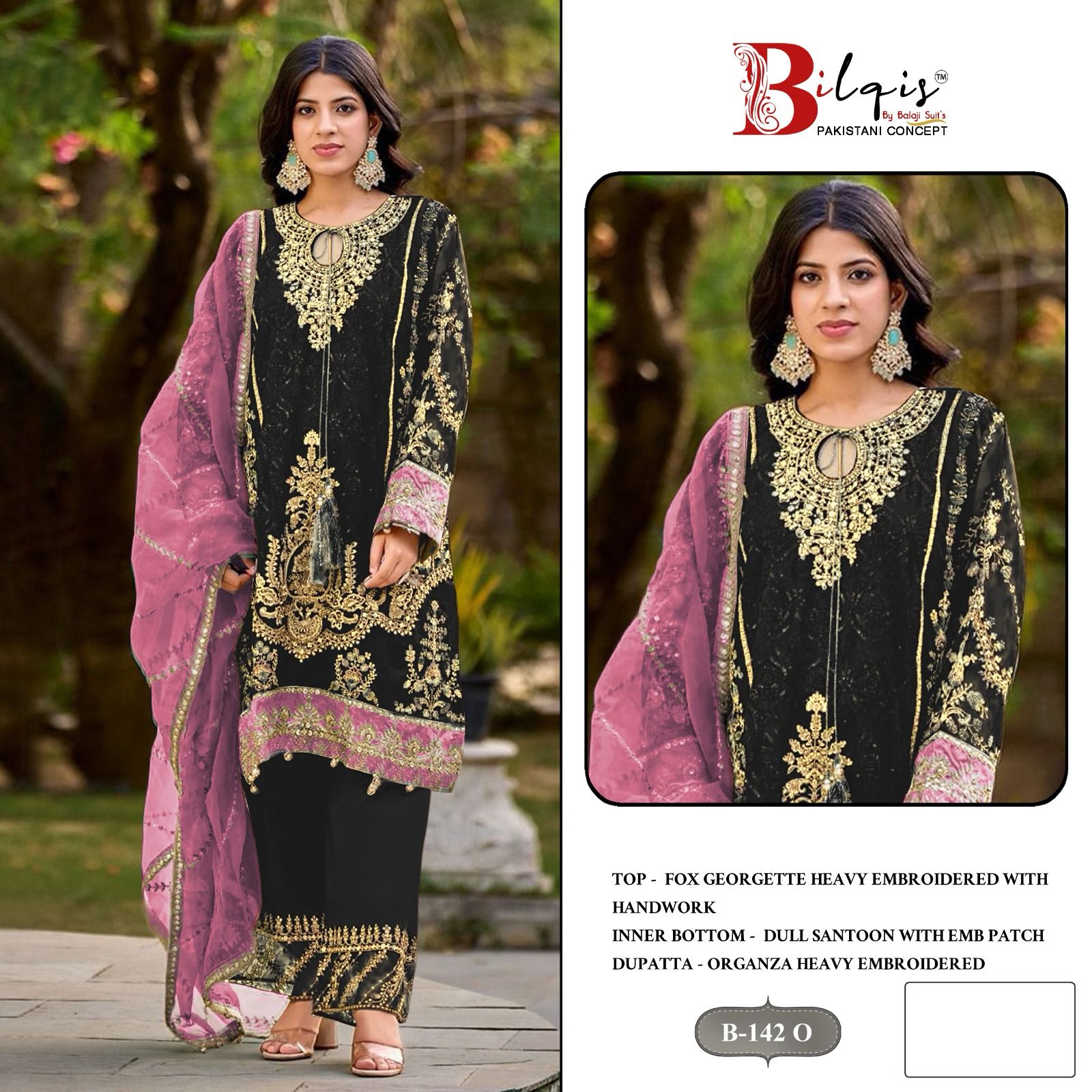 B 142 Op Bilqis Fox Georgette Pakistani Salwar Suits Exporter India