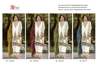 B 142 Q1 To T1 Bilqis Organza Pakistani Salwar Suits Wholesaler India