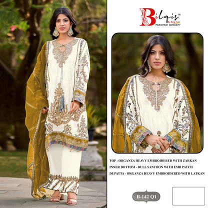 B 142 Q1 To T1 Bilqis Organza Pakistani Salwar Suits Wholesaler India