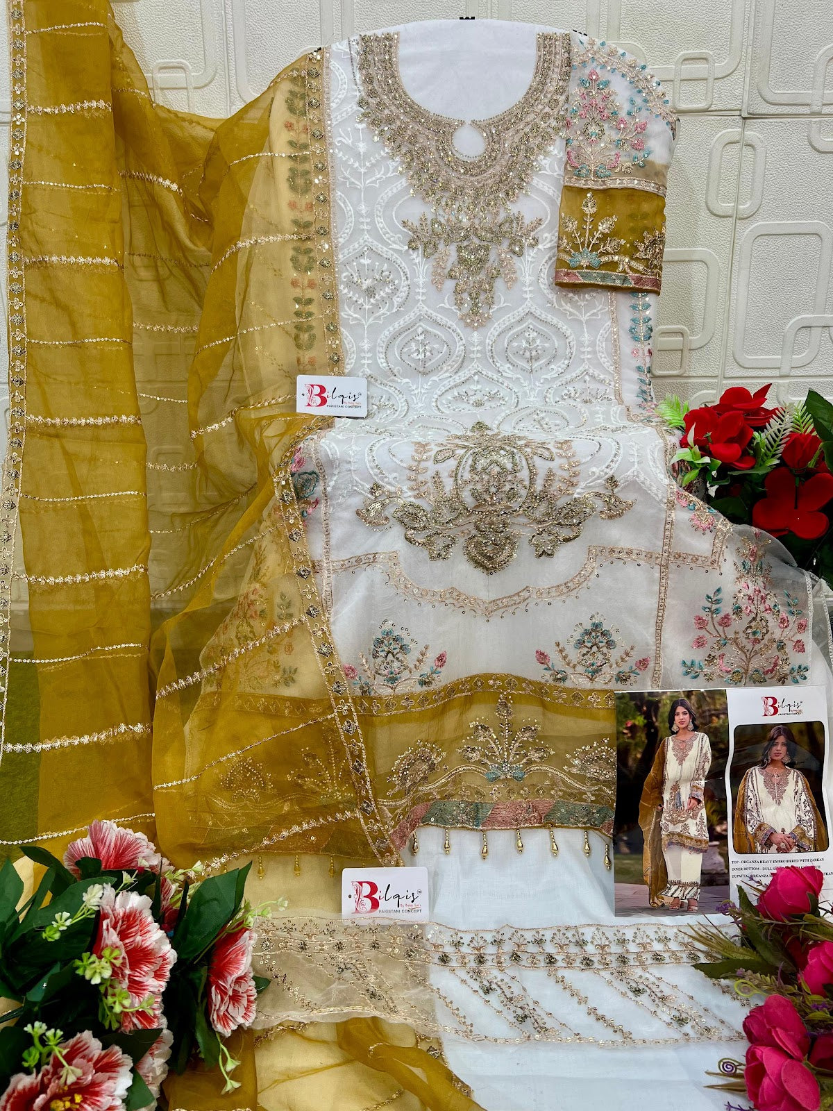 B 142 Q1 To T1 Bilqis Organza Pakistani Salwar Suits Wholesaler India