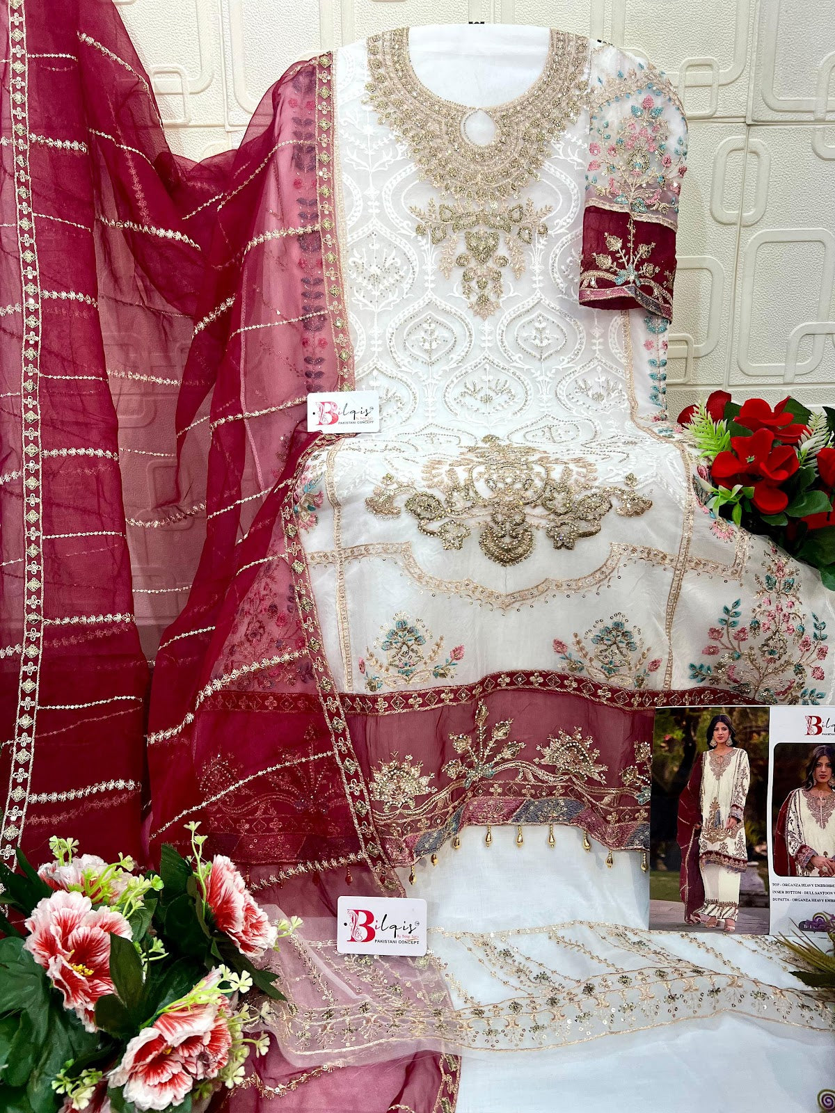 B 142 Q1 To T1 Bilqis Organza Pakistani Salwar Suits Wholesaler India