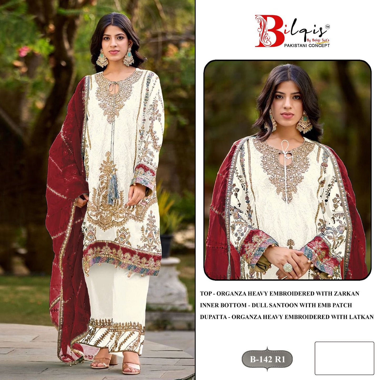 B 142 Q1 To T1 Bilqis Organza Pakistani Salwar Suits Wholesaler India