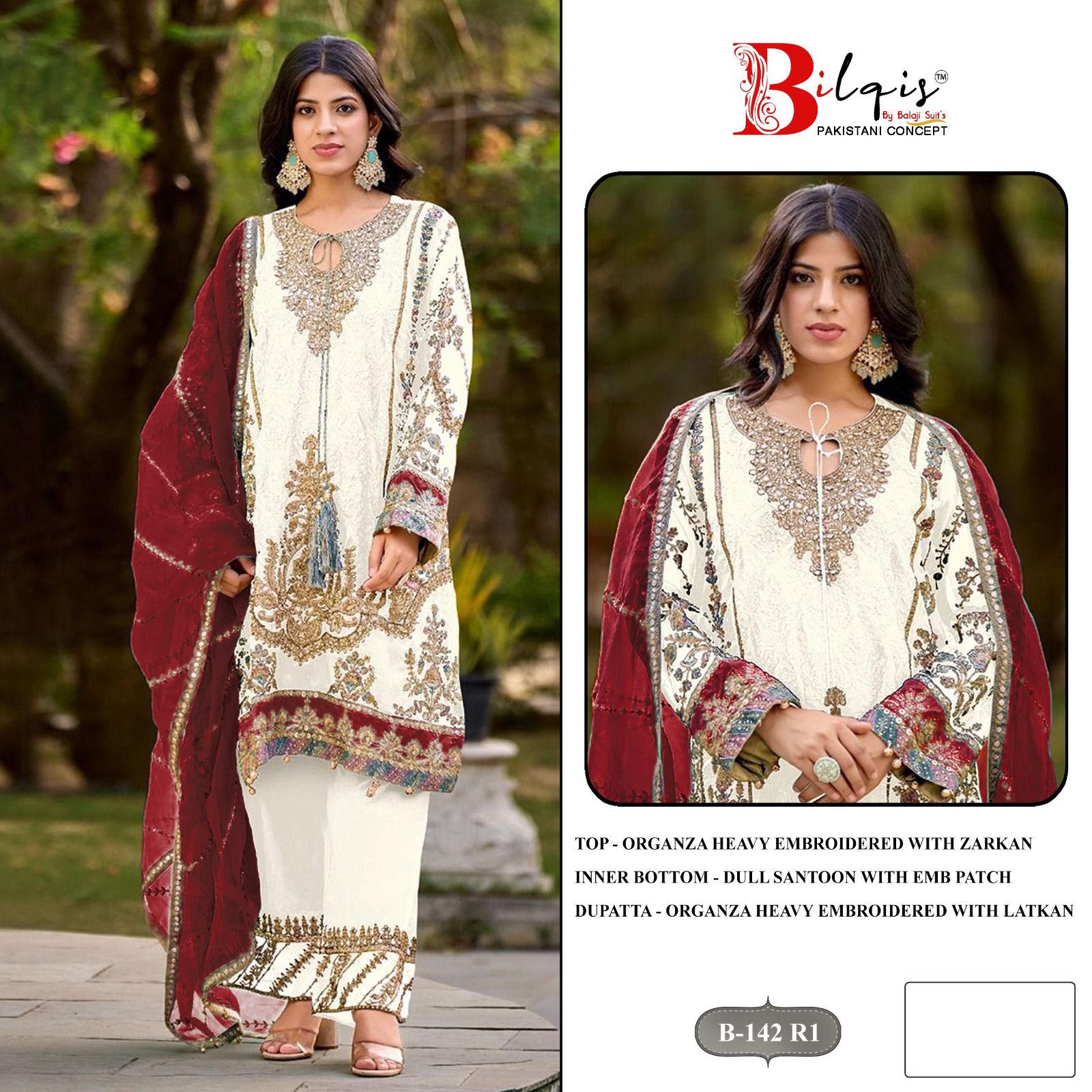 B 142 Q1 To T1 Bilqis Organza Pakistani Salwar Suits Wholesaler India