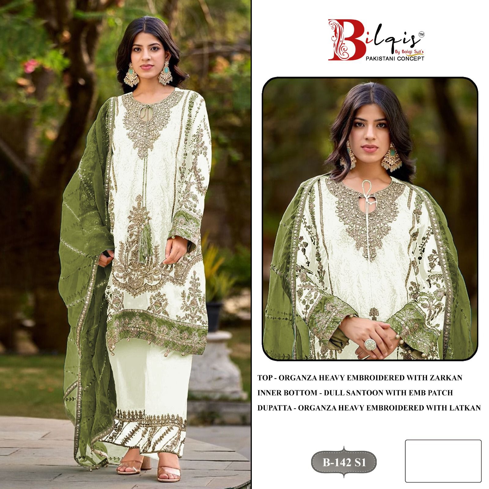 B 142 Q1 To T1 Bilqis Organza Pakistani Salwar Suits Wholesaler India
