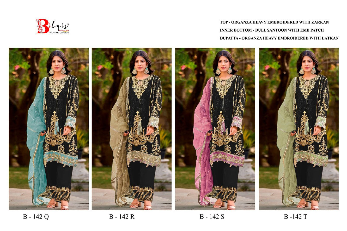 B 142 Q To T Bilqis Organza Pakistani Salwar Suits Supplier Ahmedabad