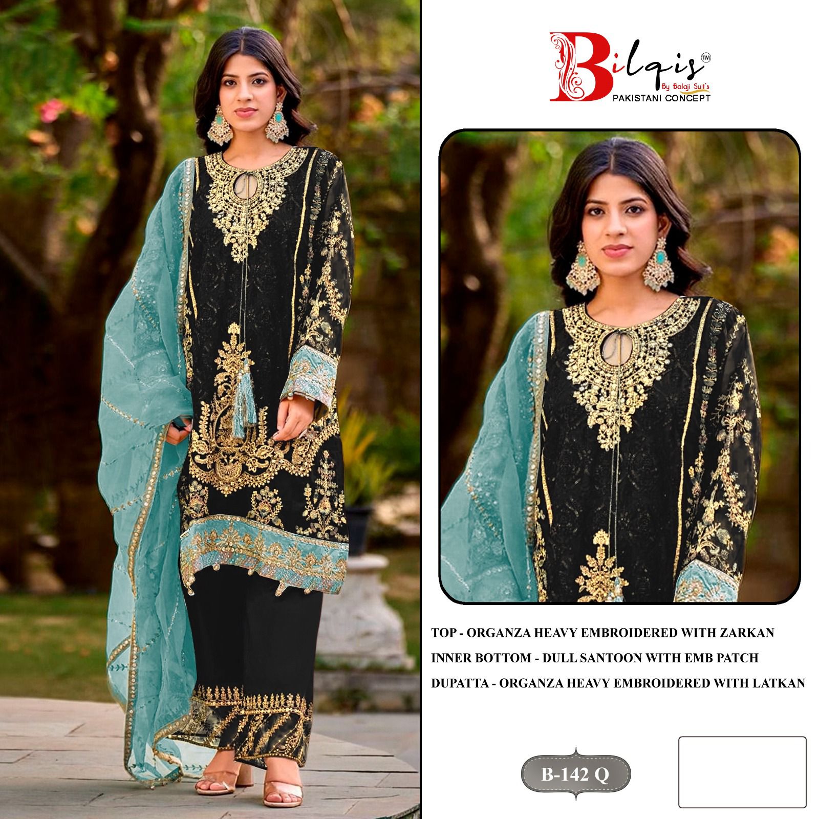 B 142 Q To T Bilqis Organza Pakistani Salwar Suits Supplier Ahmedabad