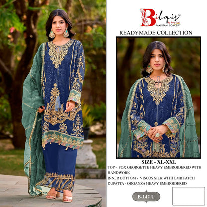 B 142 K To N Bilqis Fox Georgette Pakistani Readymade Suits Wholesale Rate