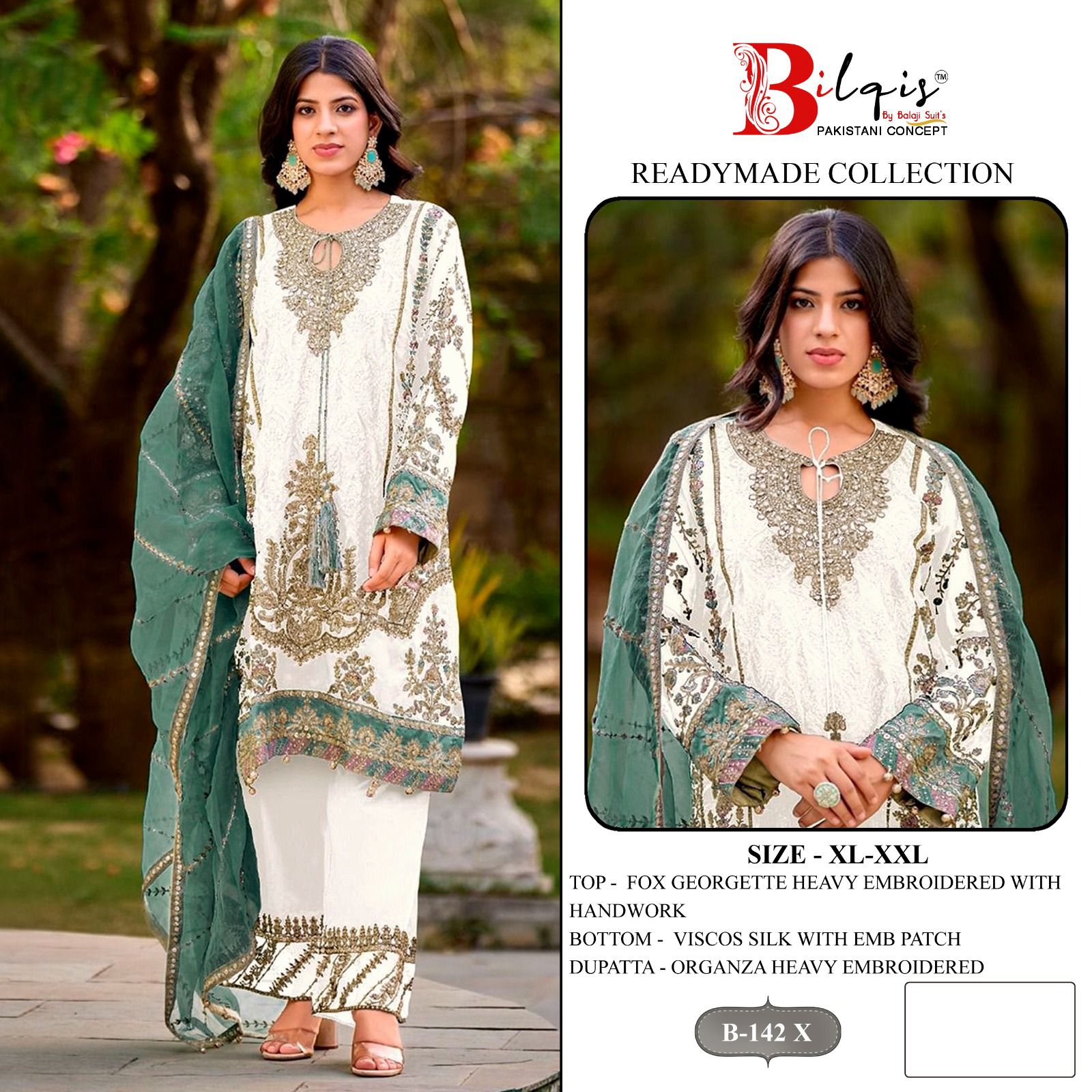 B 142 U To X Bilqis Fox Georgette Pakistani Readymade Suits Manufacturer Ahmedabad