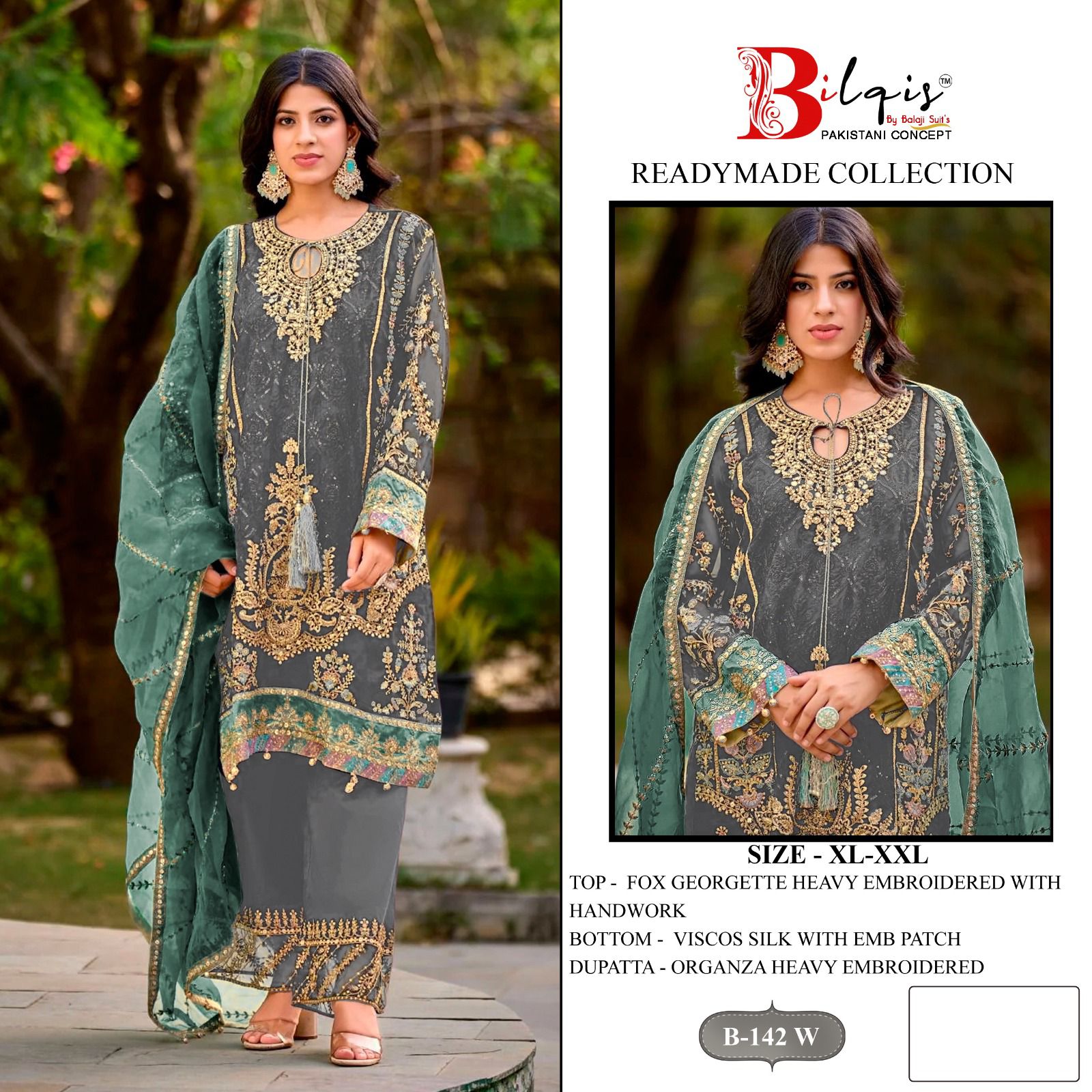 B 142 Uvwx Bilqis Fox Georgette Pakistani Readymade Suits Manufacturer Gujarat