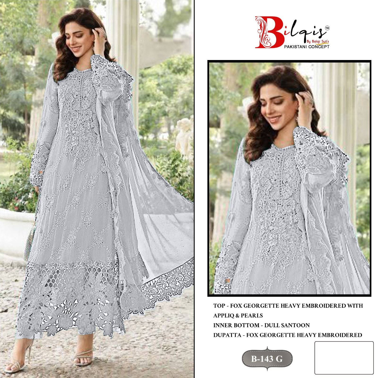 B 143 E To H Bilqis Fox Georgette Pakistani Salwar Suits Supplier India
