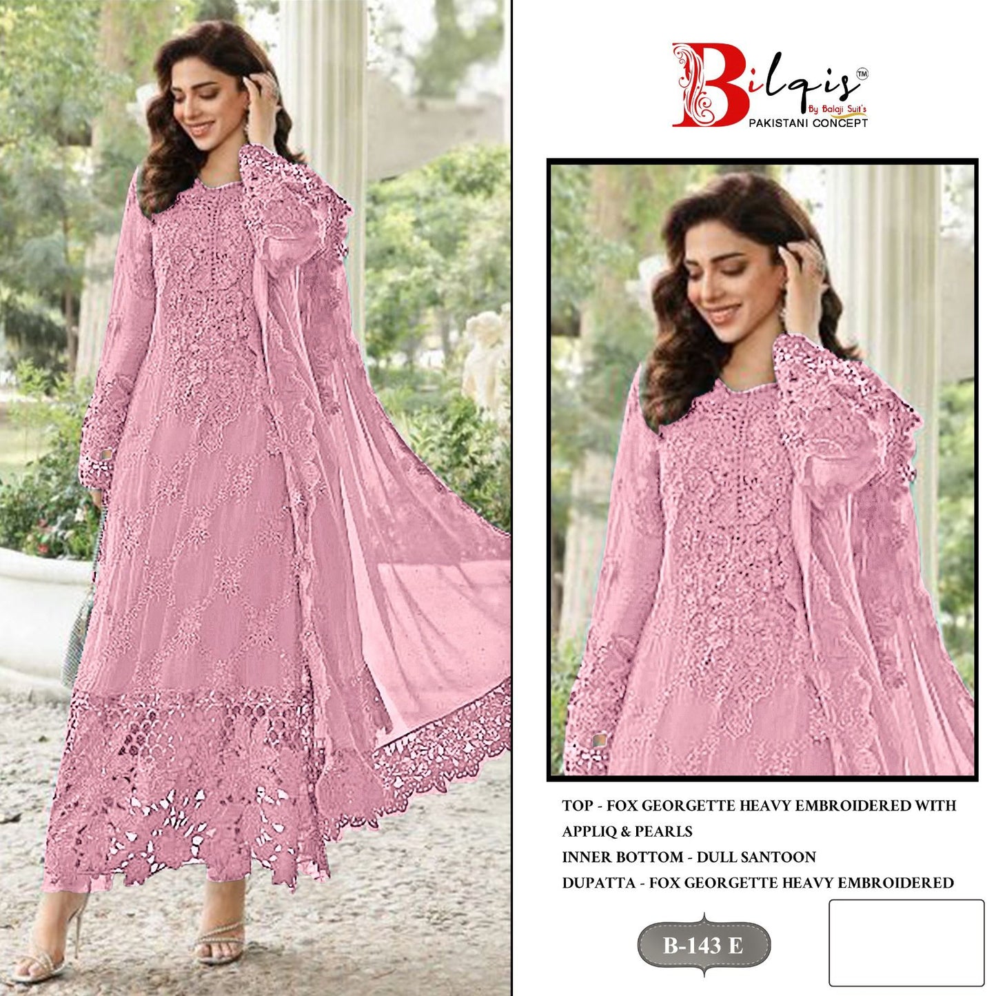 B 143 E To H Bilqis Fox Georgette Pakistani Salwar Suits Supplier India