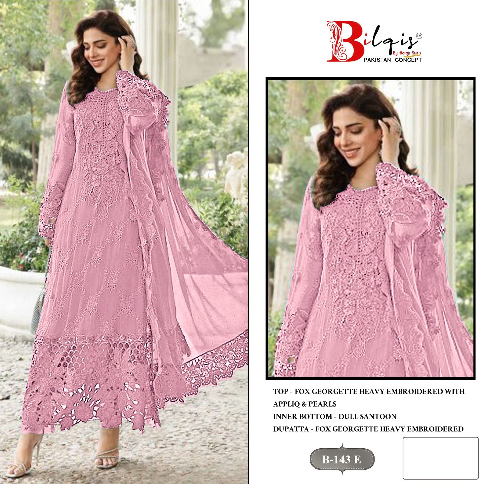 B 143 E To H Bilqis Fox Georgette Pakistani Salwar Suits Supplier India