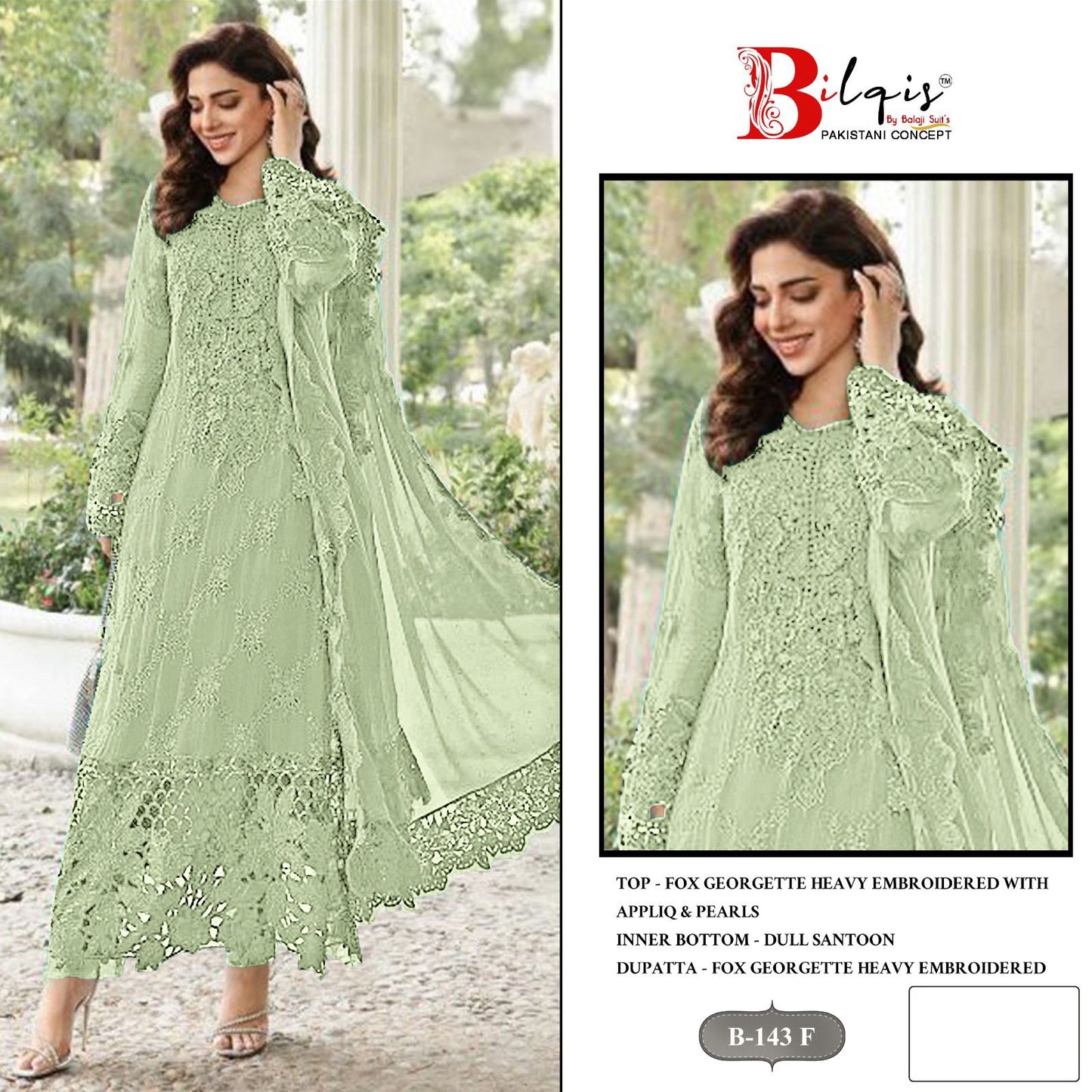 B 143 E To H Bilqis Fox Georgette Pakistani Salwar Suits Supplier India