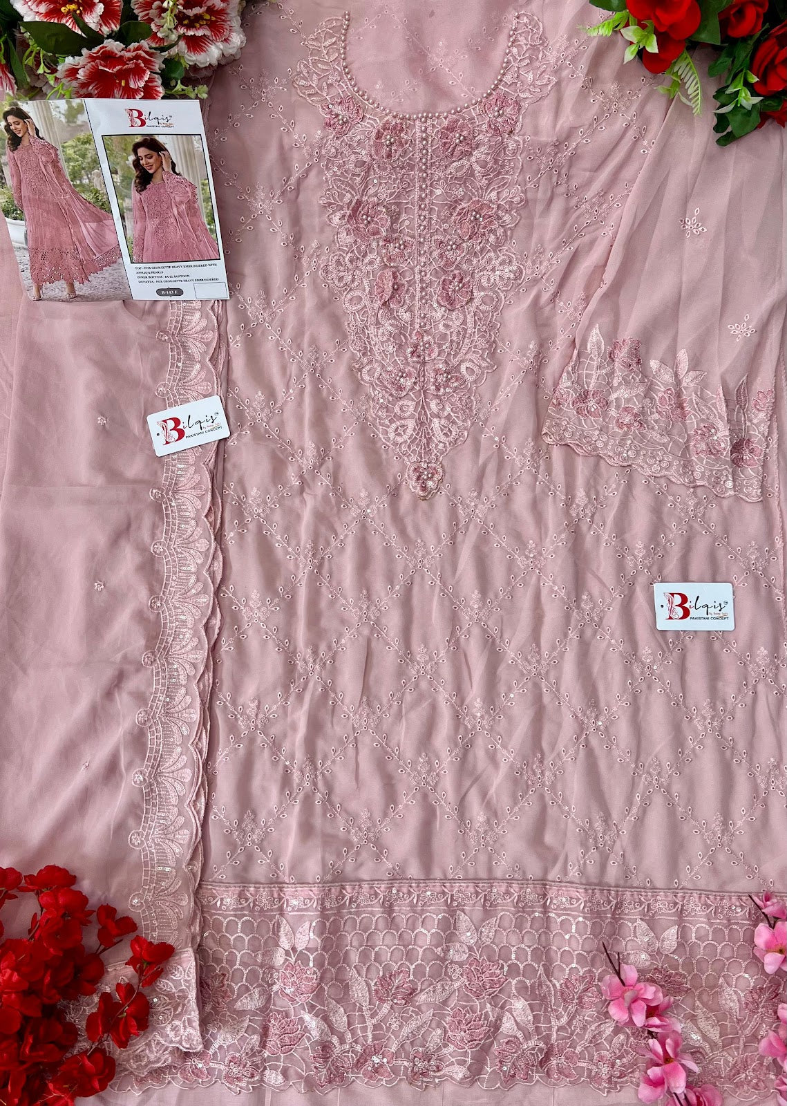 B 143 E To H Bilqis Fox Georgette Pakistani Salwar Suits Supplier India