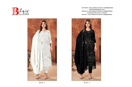 B 14 Ij Black-White Bilqis Fox Georgette Pakistani Salwar Suits Supplier Gujarat