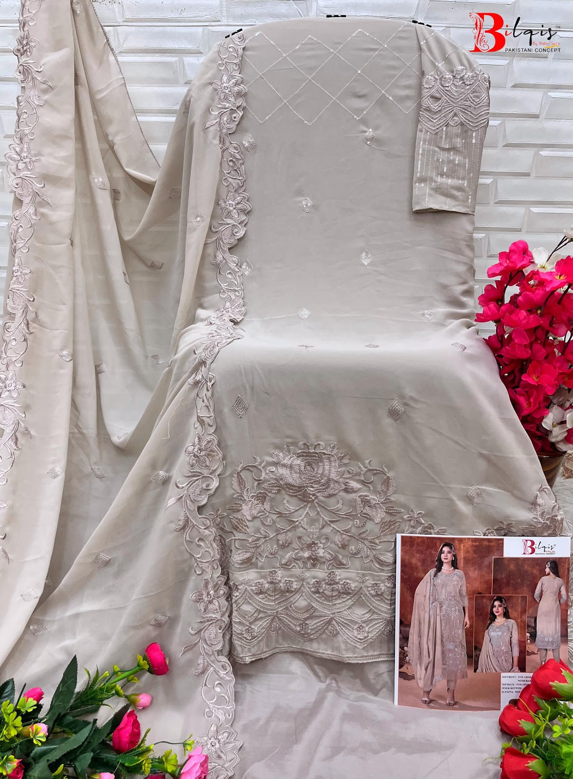 B 14 Klmn Bilqis Fox Georgette Pakistani Salwar Suits Wholesale