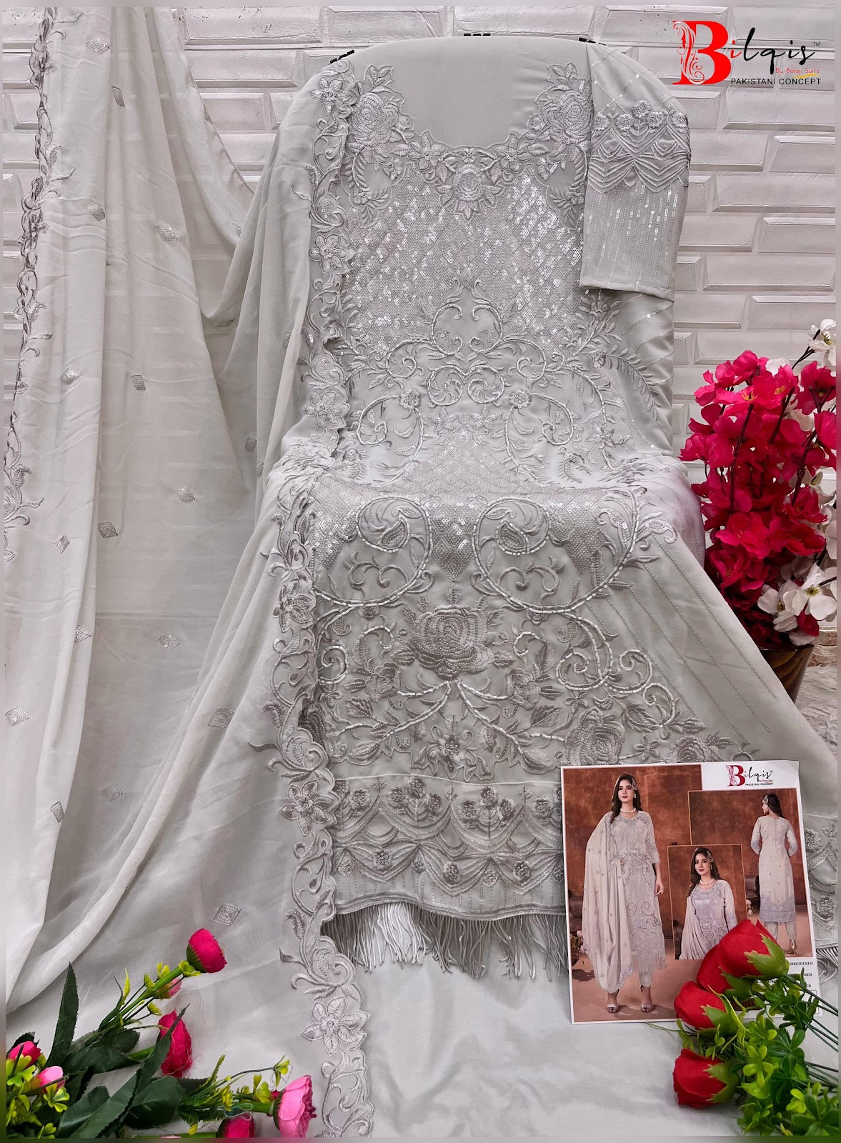 B 14 Klmn Bilqis Fox Georgette Pakistani Salwar Suits Wholesale
