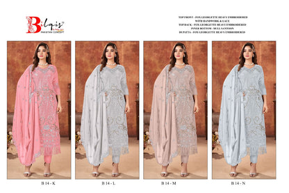 B 14 Klmn Bilqis Fox Georgette Pakistani Salwar Suits Wholesale