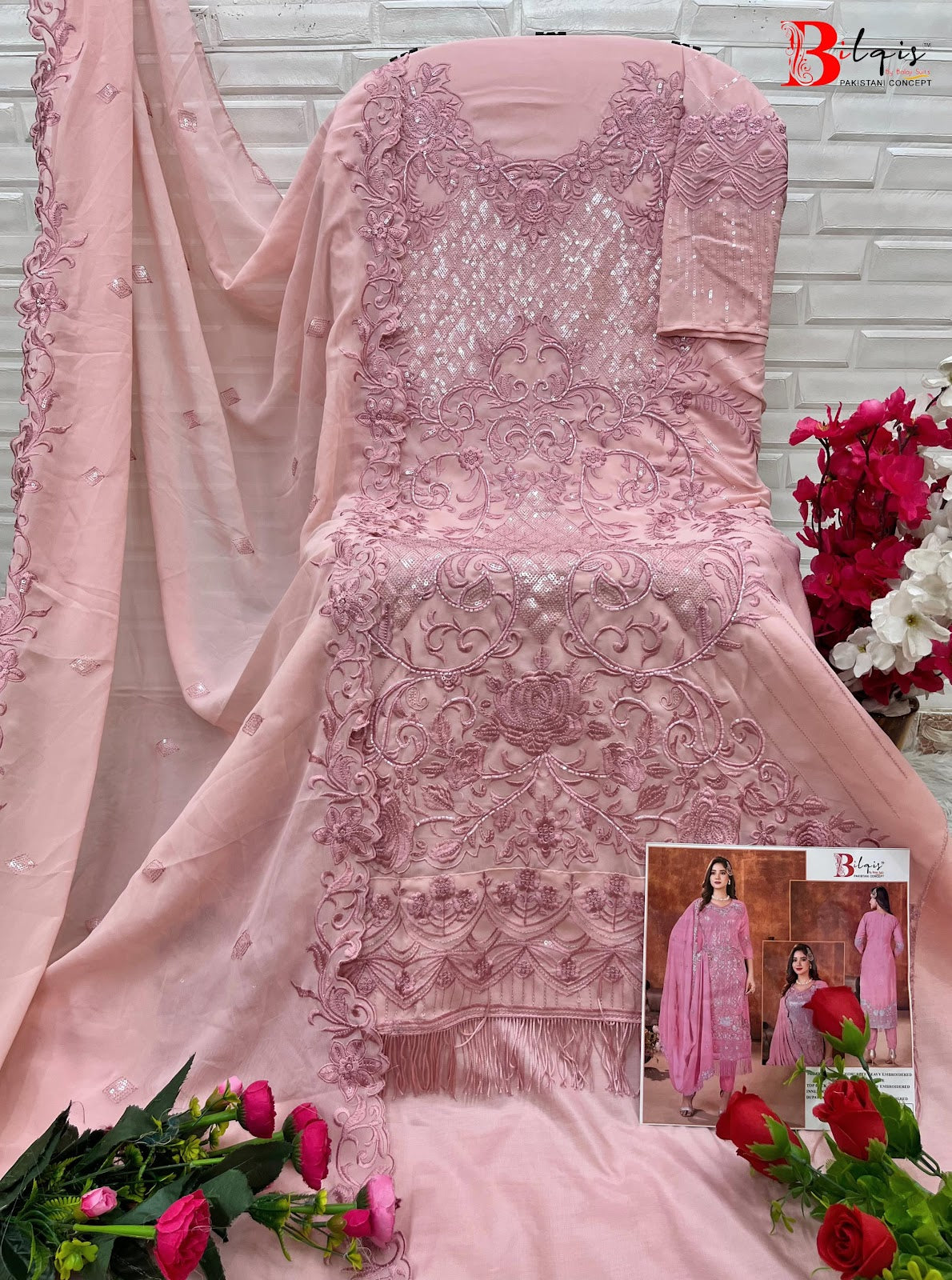 B 14 Klmn Bilqis Fox Georgette Pakistani Salwar Suits Wholesale