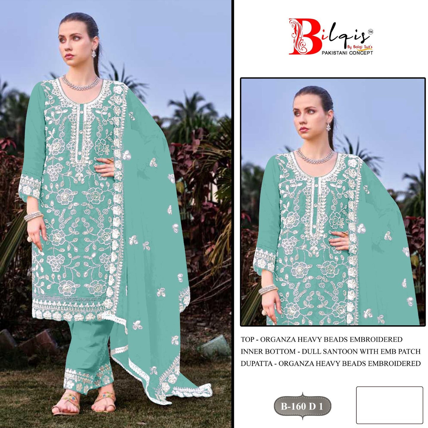 B 160 A1 To D1 Bilqis Organza Pakistani Salwar Suits Manufacturer Ahmedabad