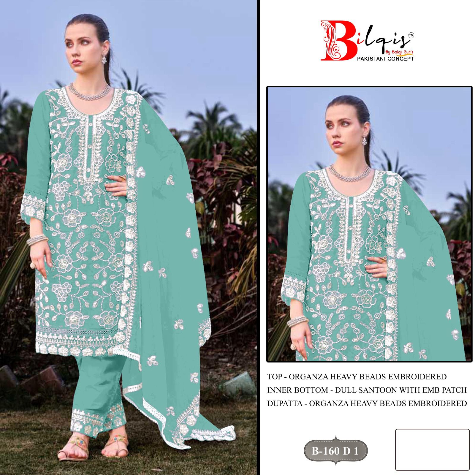 B 160 A1 To D1 Bilqis Organza Pakistani Salwar Suits Manufacturer Ahmedabad
